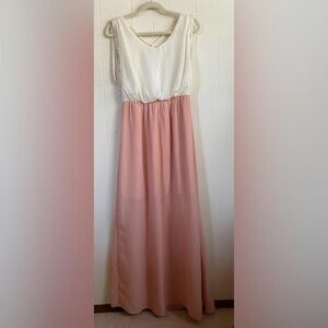 Alya Dress Womens Medium Pink White Colorblock Sleeveless Maxi V Neck Boho 52”